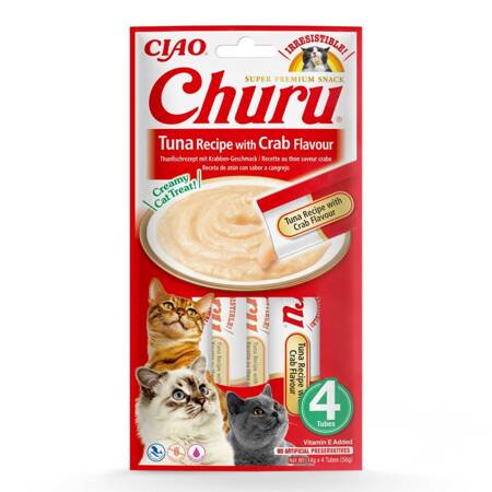 Inaba Cat Churu Tuna With Crab 4x14g (56g) Kremowy Przysmak Dla Kota Pasta Z Tuńczykiem I Krabem