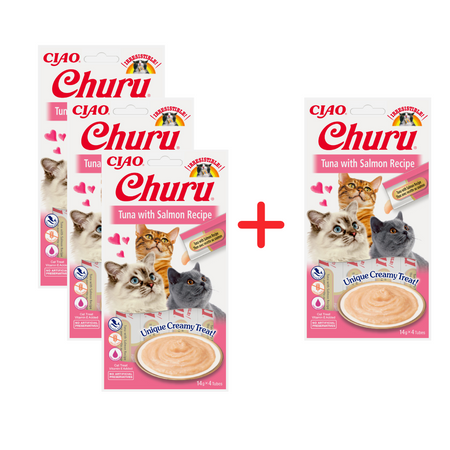 Inaba Cat Churu Tuna With Salmon 4x56g Kremowy Przysmak Dla Kota Pasta Z Tuńczyka I Łososia 3+1 Gratis