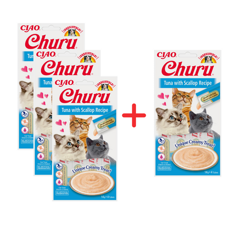 Inaba Cat Churu Tuna With Scallop 4x56g Kremowy Przysmak Dla Kota Pasta Z Tuńczyka Z Przegrzebkami 3+1 Gratis