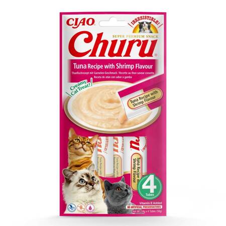 Inaba Cat Churu Tuna With Shrimp 4x14g (56g) Kremowy Przysmak Dla Kota Pasta Z Tuńczykiem I Krewetkami