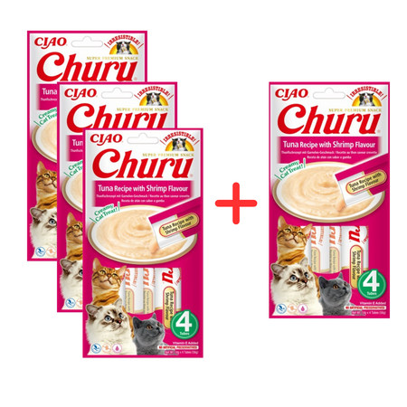 Inaba Cat Churu Tuna With Shrimp 4x56g Kremowy Przysmak Dla Kota Pasta Z Tuńczykiem I Krewetkami 3+1 Gratis