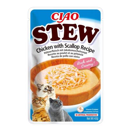 Inaba Cat Ciao Stew 40g Uzupełniająca Karma Dla Kota Potrawka z Kurczakiem i Przegrzebkami