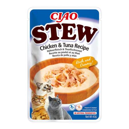 Inaba Cat Ciao Stew 40g Uzupełniająca Karma Dla Kota Potrawka z Kurczakiem i Tuńczykiem