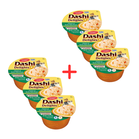 Inaba Cat Dashi Delights 6x70g Uzupełniająca Karma Dla Kota Bulion z Kurczakiem i Płatkami Bonito 3+3 Gratis