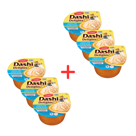 Inaba Cat Dashi Delights 6x70g Uzupełniająca Karma Dla Kota Bulion z Kurczakiem i Przegrzebkami 3+3 Gratis