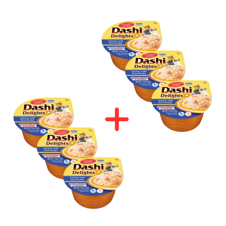 Inaba Cat Dashi Delights 6x70g Uzupełniająca Karma Dla Kota Bulion z Kurczakiem i Tuńczykiem 3+3 GRATIS