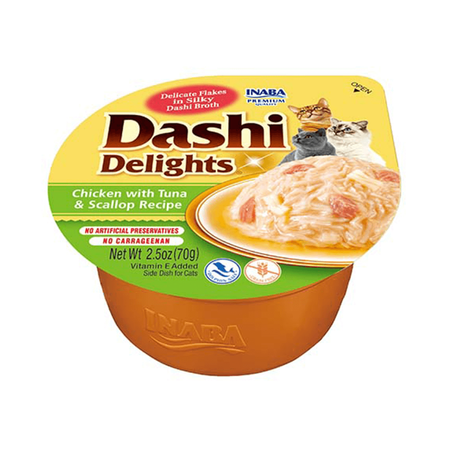 Inaba Cat Dashi Delights 70g Uzupełniająca Karma Dla Kota Bulion z Kurczakiem Tuńczykiem i Przegrzebkami