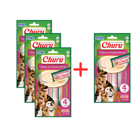 Inaba Dog Churu 4p Przysmak Pasta Dla Psa 4x56g z Kurczakiem i Łososiem 3+1 Gratis