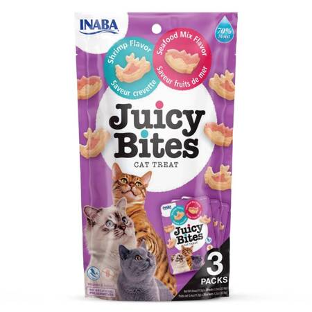 Inaba Juicy Bites 3x11,3g (33,9g) Wilgotny Przysmak Dla Kota Ciasteczka Z Krewetką I Owocami Morza