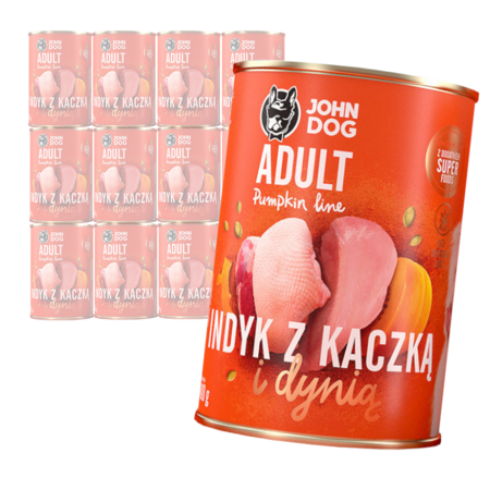 JOHN DOG Karma Mokra Dla Psa Pumpkin Line Indyk z Kaczką i Dynią 12x400g