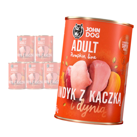 JOHN DOG Karma Mokra Dla Psa Pumpkin Line Indyk z Kaczką i Dynią Zestaw 6x400g