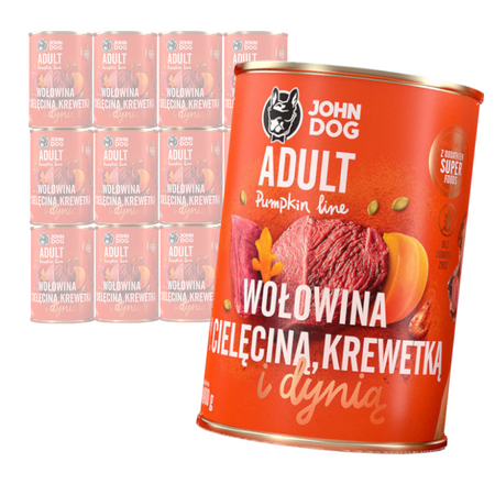 JOHN DOG Karma Mokra Dla Psa Pumpkin Line Wołowina z Cielęciną Krewetkami i Dynią 12x400g