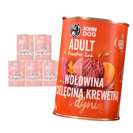 JOHN DOG Karma Mokra Dla Psa Pumpkin Line Wołowina z Cielęciną Krewetkami i Dynią Zestaw 6x400g