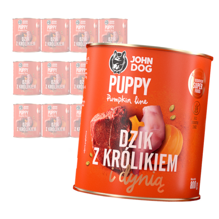 JOHN DOG Karma Mokra Dla Szczeniąt Pumpkin Line Dzik z Królikiem i Dynią 12x800g