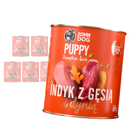 JOHN DOG Karma Mokra Dla Szczeniąt Pumpkin Line Indyk i Gęś z Dynią Zestaw 6x800g