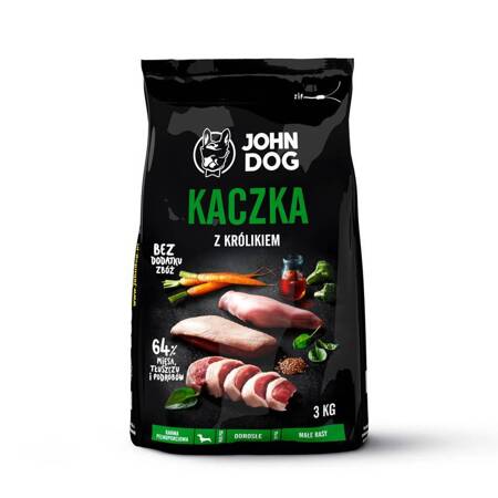 John Dog ADULT KACZKA KRÓLIK 3kg Średnie i Duże Rasy - sucha karma dla psów