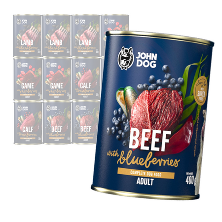 John Dog Berry Line Mix Smaków Wołowina Jagnięcina Cielęcina Dziczyzna 12x400g Mokra Karma Dla Dorosłych Psów