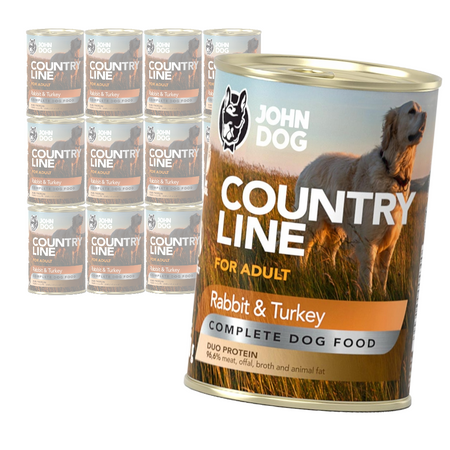 John Dog Country Line Mokra Karma Dla Dorosłych Psów Królik Z Indykiem 12x400g