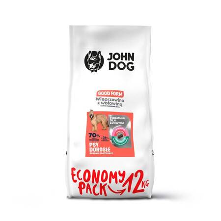 John Dog GOOD FORM ADULT Wieprzowina z Wołowiną 12kg Średnie i Duże Rasy - sucha karma dla psów