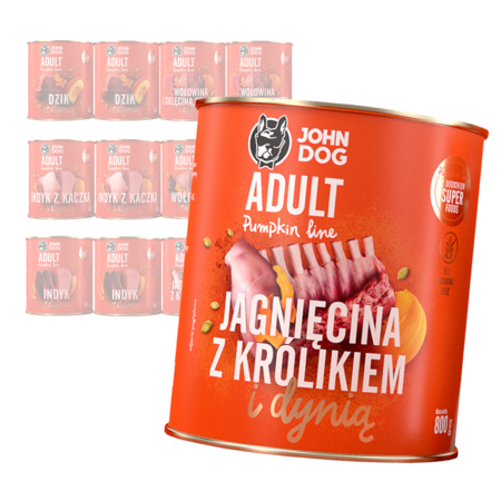 John Dog Karma Mokra Dla Psa Pumpkin Line Mix 6 Smaków 12x800g Dzik Wołowina Indyk Jagnięcina Królik Kaczka