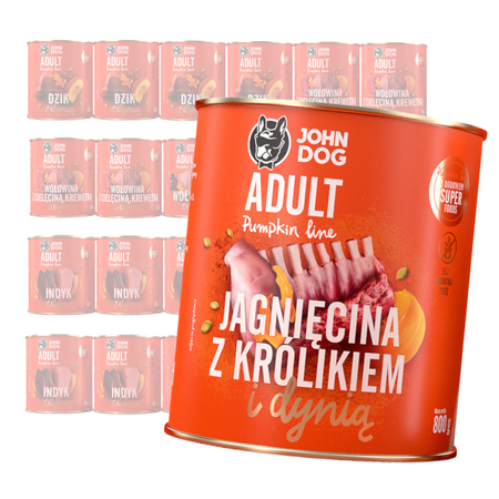 John Dog Karma Mokra Dla Psa Pumpkin Line Mix 6 Smaków 24x800g Dzik Wołowina Indyk Jagnięcina Królik Kaczka