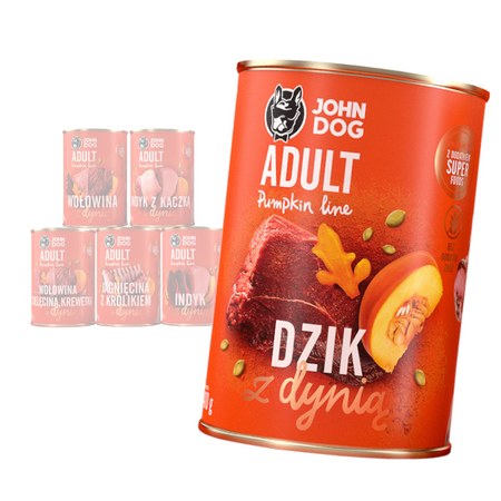 John Dog Karma Mokra Dla Psa Pumpkin Line Mix 6 Smaków 6x400g Dzik Wołowina Indyk Jagnięcina Królik Kaczka