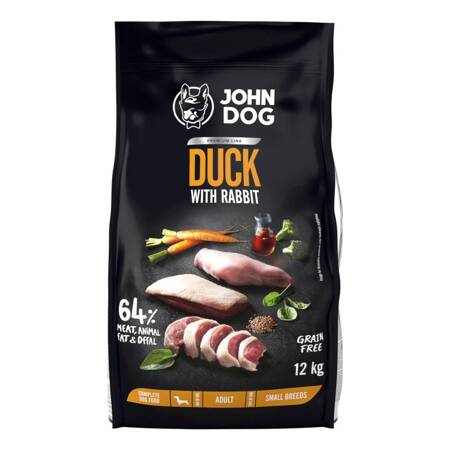 John Dog Premium Line Bezzbożowa Sucha Karma Dla Psów Małych Ras Kaczka z Królikiem 12kg