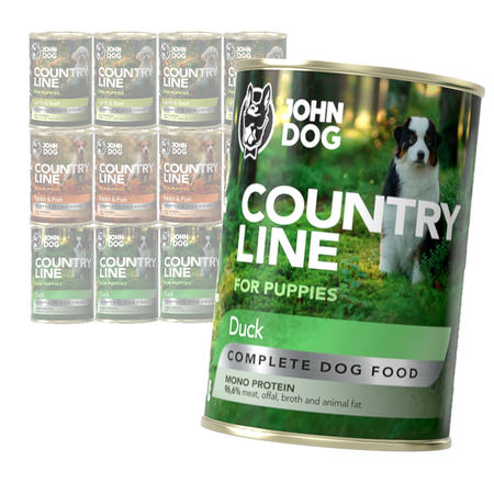 John Dog Puppy Country Line 12x400g Mokra Karma Dla Szczeniąt Mix 3 Smaków Kaczka Królik Z Wieprzowiną Jagnięcina Z Wołowiną