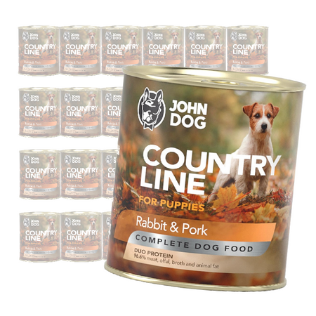 John Dog Puppy Country Line Królik z Wieprzowiną 24x800g Mokra Karma Dla Szczeniąt Duo Protein