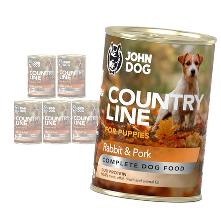 John Dog Puppy Country Line Królik z Wieprzowiną 6x400g Mokra Karma Dla Szczeniąt Duo Protein