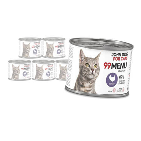 John Dog for Cats 99 Menu Mokra Karma Dla Dorosłych Kotów Z Indykiem 6x200g