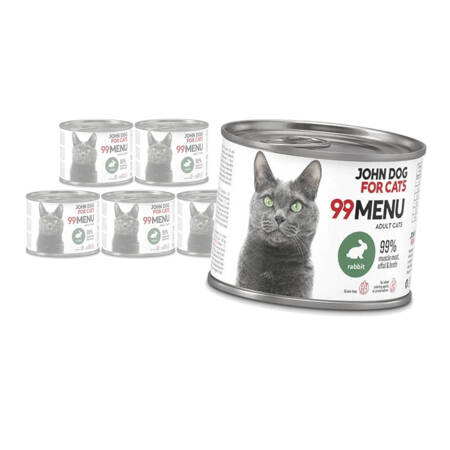 John Dog for Cats 99 Menu Mokra Karma Dla Dorosłych Kotów Z Królikiem 6x200g