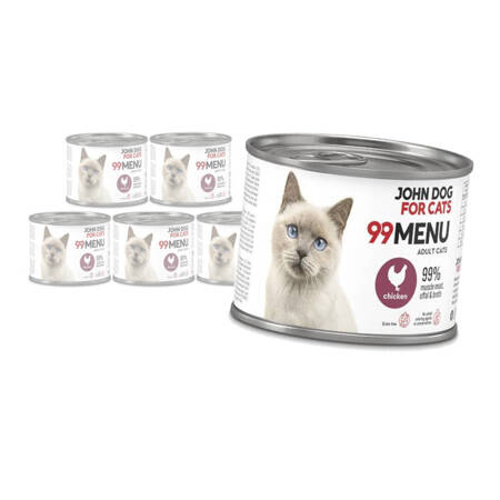 John Dog for Cats 99 Menu Mokra Karma Dla Dorosłych Kotów Z Kurczakiem 6x200g