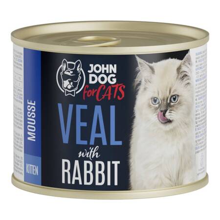 John Dog for Cats Mus Cielęcina z Królikiem 200g Bezzbożowa Mokra Karma Dla Kociąt