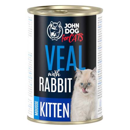 John Dog for Cats Mus Cielęcina z Królikiem 400g Bezzbożowa Mokra Karma Dla Kociąt