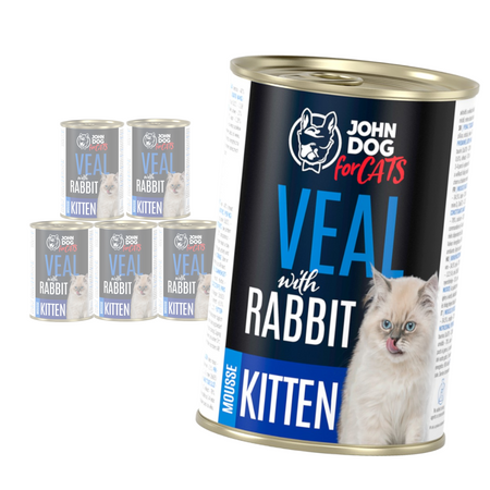 John Dog for Cats Mus Cielęcina z Królikiem 6x400g Bezzbożowa Mokra Karma Dla Kociąt