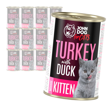 John Dog for Cats Mus Indyk z Kaczką 12x400g Bezzbożowa Mokra Karma Dla Kociąt