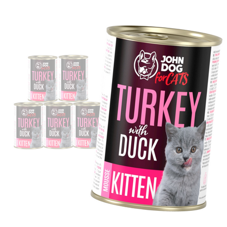 John Dog for Cats Mus Indyk z Kaczką 6x400g Bezzbożowa Mokra Karma Dla Kociąt