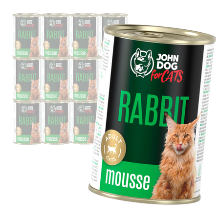 John Dog for Cats Mus z Królikiem 12x400g Bezzbożowa Mokra Karma Dla Kota