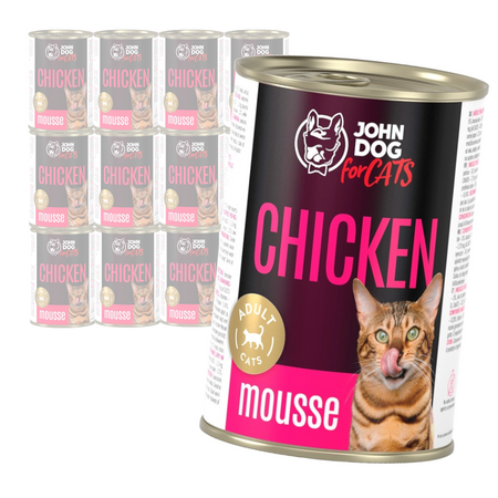 John Dog for Cats Mus z Kurczakiem 12x400g Bezzbożowa Mokra Karma Dla Kota