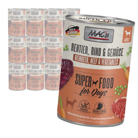 MAC's Dog Bezzbożowa Mokra Karma Dla Psa z Reniferem Wołowiną i Warzywami 12x400g