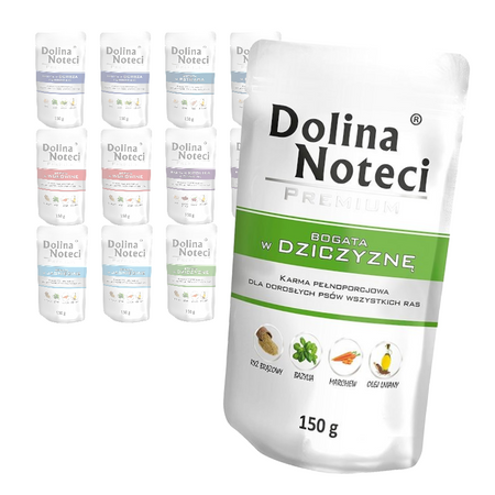 Mokra Karma Dla Psa Dolina Noteci Premium Mix 6 Smaków Bez Drobiu Saszetka 12x150g