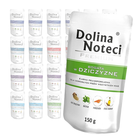 Mokra Karma Dla Psa Dolina Noteci Premium Mix 6 Smaków Bez Drobiu Saszetka 24x150g