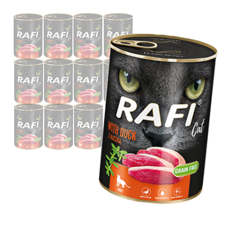 Mokra Karma dla Kotów Rafi Cat Adult z Kaczką Puszka Zestaw 12 x 400 g