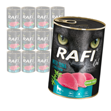 Mokra Karma dla Kotów Sterylizowanych Rafi Cat Adult z Tuńczykiem Puszka Zestaw 12 x 400 g