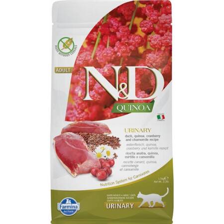 N&D CAT QUINOA URINARY DUCK 1,5 KG Sucha karma dla kota na Ukł. moczowy, z kaczką, quinoa, żurawiną i rumiankiem