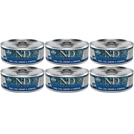 N&D Cat Ocean Tuna Cod Shrimp & Pumpkin 6x70g Mokra Karma Dla Kota Tuńczyk Dorsz Krewetka I Dynia