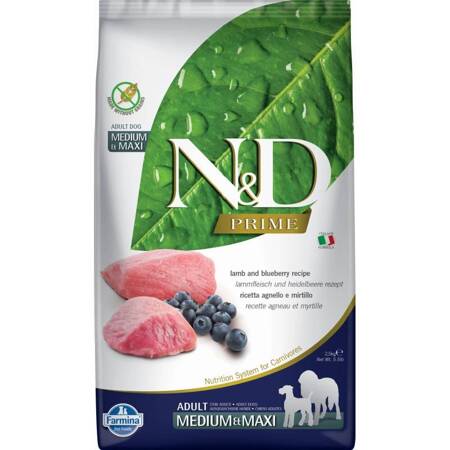 N&D Dog Prime Lamb Blueberry Adult Medium Maxi 2.5KG Sucha Karma Psa Z Jagnięciną