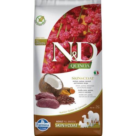 N&D  Dog Quinoa Skin Coat Venison 7 KG Skóra i sierść jeleń quinoa kokos kurkuma