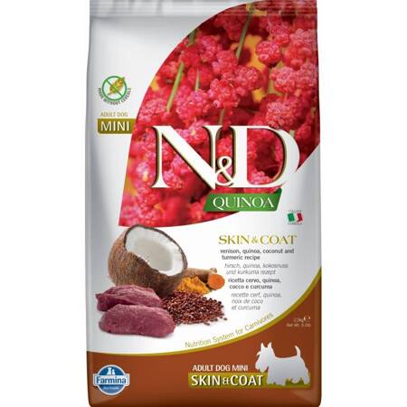 N&D ND Quinoa Skin Coat Venison Coconut Adult Mini 2,5kg Sucha Karma Dla Psa Jeleń Kokos